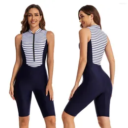 Women's Swimwear Sleeveless One Piece Rash Guard Built In Bra Front Zip Swimsuit Boyshorts Surfing Wetsuit Rashguards Suit