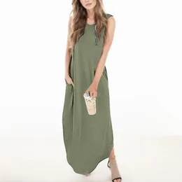 Casual Dresses Bohemian Summer Long Maxi Dress Women Sexy Straps Tank Sleeveless Beach Sundress Loose Ruffled Vestidos 2023