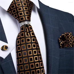 Bow Ties Dibange Mens Silk Wedding krawat złota czarny szyja dla mężczyzn nowość projekt mody autobusowy impreza hanky mankiety