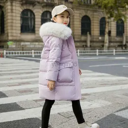 다운 코트 소녀의 겨울 재킷 학생 단단한 후드 대형 모피 오리 파카 드로 드림 슬림 한 따뜻한 코트 어린이 눈 입는 어린이 옷 hkd230725