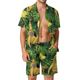 Men's Tracksuits Monkey Print Men Sets Tropical Banana Jungle Funny Casual Shirt Set Short Sleeve Graphic Shorts Summer Beach Suit Big Size