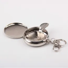 5*1.7CM Fashion Pocket Stainless Steel Portable Round Cigarette Ashtray With Keychain Christmas Gift Party Gift