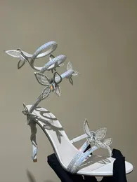 Sandali firmati di alta moda di lusso Scarpe eleganti con tacco alto in cristallo Scarpe da sera Decorazione farfalla 10 cm con scatola