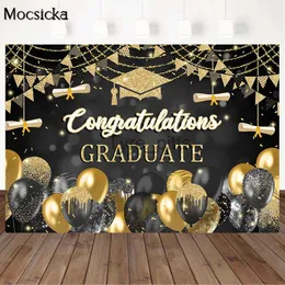 Bakgrundsmaterial MocSicka Grattis för doktorander till deras fotograferingsbakgrund 2022. Hat Balloon Golden Party Decoration Photo Bakgrund X0724