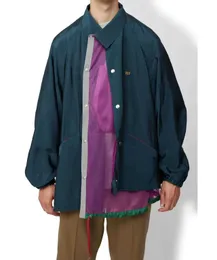 Women's Down Parkas 23SS Kolor Abe Runyi Style Mesh Nylon Waterproof Embriced Regulary Cut Patchwork Jacket Men Navy Vintage Roose Coat HKD230725