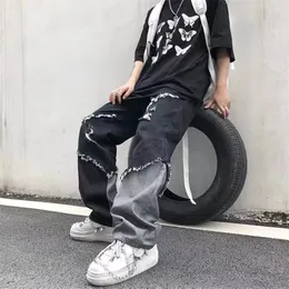 Pantalon de jeans pour hommes avec trou décontracté vintage droit de la jambe coréenne streetwear streetwear harajuku pantalon 230725