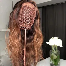 Mongoliet Ombre Strawberry Brown Wavy Full Spets Human Hair Wigs Preplucked Hairline 360 ​​Frontal Glueless Blonde 5x5 Stängning