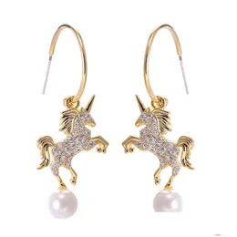 Charm Ins Animal Series Girls Fashion Wild Unicorn Full Zircon utsökta örhängen för kvinnliga gåvor Populära smycken Drop Delivery DHBJ0
