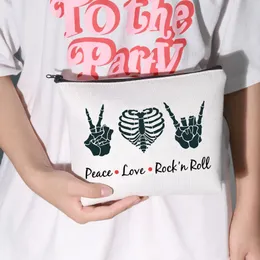 Rock and Roll Kosmetiktasche Gitarre Retro 80er Jahre Hippie Hippi Geschenk Peace Love Rock'n Roll Make-up Reißverschlusstasche Tasche für Freund Familie