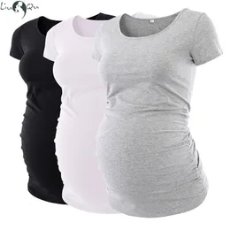 Blusas para grávidas Camisetas para gestantes roupas Ropa Embarazada Camisa com decote O Tops para grávidas Camiseta casual lisonjeira lateral franzido para gestante 230724