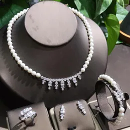 Collana Orecchini Set TIRIM Pearl For Women Cubic Zirconia Party Engagement Jewelry Dubai Sets Abiti eleganti