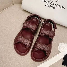 Designer shoe Woman Sandals Slingback Platform Dad Sandal Shoes Leather Calf quilted Slides Summer grandad Sandles for women Beach Strap sandalias with box