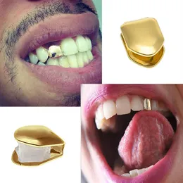 Högkvalitativa herrguld silverpläterade tänder tandläkare guld grillz singel tänder 2018 nya mode hiphop smycken221k