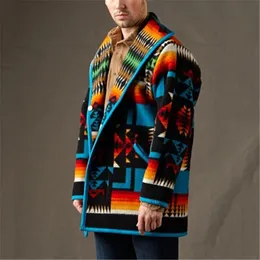 Men' Blends Mens Jackets And Coats Ins Spring Autumn Printing Fashion Jacket Geometric Turn down Collar Single Breasted Woolen Coat Men 230725