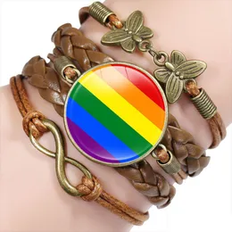 Charm Bracelets Rainbow Gay Pride Lgbt Flag Glass Cabochon Leather Wrap Bangles For Women Men Bracelet Jewelry Drop Delivery Dhzeo