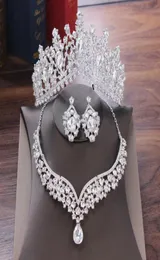 Kristall Wassertropfen Brautschmuck Sets Strass Tiaras Krone Halskette Ohrringe für Braut Hochzeit Dubai Schmuck Set4816506