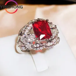 Wedding Rings QueXiang S925 Sterling Silver Pomegranate Ruby Temperament Ring for Women y2k Jewelry Charm Fashion Exquisite Gift 230724