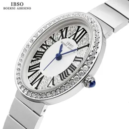 Zegarki dla kobiet owalne cyrkon luksusowy kwarc kwarc prosty pasek ze stali nierdzewnej 3atm Waterproof Watch Ladies 230725