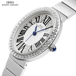 Orologi da donna IBSO Quadrante ovale Zircone Lusso Donna Quarzo Cinturino semplice in acciaio inossidabile 3ATM Orologio da donna impermeabile 230725