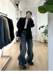 Original Bale Washed Twisted Wave Line Löst ben Mid midja jeans denim byxor mode lösa män hiphop streetwear kausal jeans