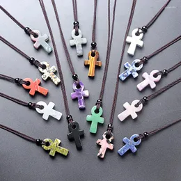 Chains Natural Stone Cross Pendant Necklace For Women 7 Chakra Quartz Healing Crystal Necklaces Men