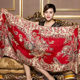 Luxury brand women's printed scarf with Chinese ethnic style flower pattern tassel winter warmth and soft long woolen blanket shawl 230725