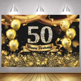 Materiale di sfondo Golden 50 sfondo fotografico per donna buon compleanno decorazione palloncini foto sfondo banner x0724