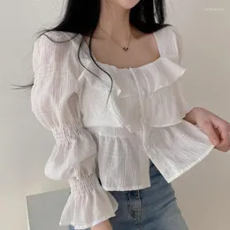 Kvinnors blusar Iyundo 2023 French Short Square Neck Shirt Summer Korean Sweetheart Flare Sleeve Top Temperament Fashion