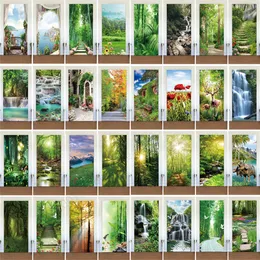 Väggklistermärken Sunshine Forest Door Sticker Mural Cover Adhesive PVC Natural Landscape Po Wallpaper Garderob Kylskåp Renovering Poster Dekor 230725