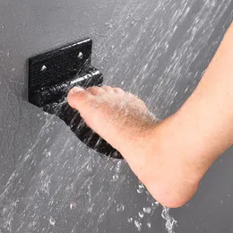 Andra badtoalettförsörjningar badrum fotstöd duschfot vila pedestal pedal vägg monterad blacksilver aluminium legering dusch fotpall antislip 230724