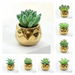 Decorative Flowers Faux Succulent Realistic Mini Artificial Potted Succulents With Pot For Garden Plant