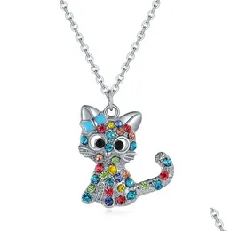 Pendant Necklaces Cute Cat Unicorn Necklace For Women Girls Children Fashion Colorful Crystal Cartoon Animal Jewelry Gifts Drop Delive Dhzm4
