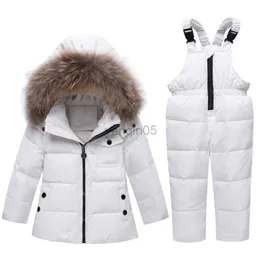 Down Coat Children Down Clothes Set Winter Baby Girls Snowsuit Coat Pur Collar Kids Parkas Outwear Warm Pants Boys Ski Suit 1-4y Jackets HKD230725