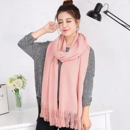 Scarves Tassel Korean Simple Solid Color Warm Winter Scarf Women 220cm Elastic Knitted Wool Shawl Amazing Blanket Echarpe