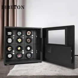 Watch Boxes Cases IBBETON Theftproof Automatic Watch Winder Safe Box with 6 9 12 Slot Watches Box Drawer Collection with TPD 5 Mode Control 230724