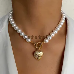 Pendant Necklaces IPARAM Vintage Wedding Pearl Choker Necklace For Women Geometric Heart Coin Lock Pendant Necklaces Jewelry collier de perles J230725