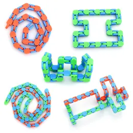 10 색상 스타일 24 링크 엉뚱한 트랙 뱀 퍼즐 스냅 및 클릭 감각 장난감 불안 스트레스 구호 ADHD 필요 교육 파티 유지 손가락을 유지합니다.