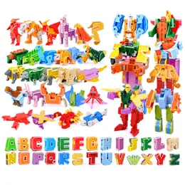 Action Toy Figures 26 letter building blocks robot transformation letter action diagram assembly blocks educational toys for children 230720