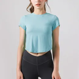 LU-32 Kvinnor Kort ärmskjortor Designer Ny hög elasticitetstråd Yoga kostym Top Short Fit Short Sleeve T-shirt Snabbtork