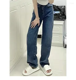 Jeans da donna American Vintage Washed Straight Bleached Female For Women Baggy Loose Casual Streetwear Pantaloni in denim a vita alta Blu