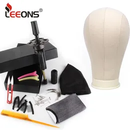 Leeons Wig Making Kit Maronquin Head Canvas Block Head Wig حامل 11pcs صنع أدوات القبة غطاء الشعر بفرشاة الشعر دبابيس دبابيس 265 أ