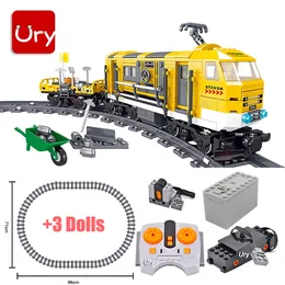 Diecast Modelo Técnico Trem Elétrico Conjuntos City Cargo Steam Railway Engineering Tracks Motor RC Car Building Blocks Toys for Kids Boys Gifts 230724