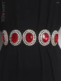 Cintos LANMREM Crystal Diamond Gemstone Cinto feito à mão para mulheres botão coberto retrô cintura alta elástica 2023 2YA3243