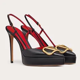Новые туфли обувь женская шпилька сандалии роскошные дизайнеры дизайнеры платформы насос лодыжка металлическая пряжка.