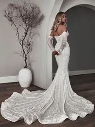 Abiti da sposa a sirena in pizzo floreale 3D con paillettes scintillanti con perline Sweetheart Rimuovi abiti da sposa a coda di pesce a maniche lunghe