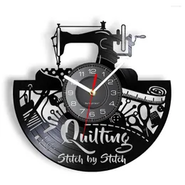 Wanduhren, Quilten, dekorative Uhr, Uhr, Stich durch Nähen, Zimmerschild, Schneiderladen, Vintage-Schallplatte, Geschenk für Quilterinnen