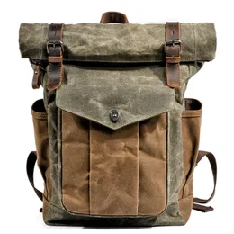 School Bags MUCHUAN Luxury Vintage Canvas Backpacks for Men Oil Wax Leather Travel Backpack Large Waterproof Daypacks Retro Bagpack 230724