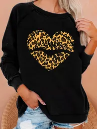 Kvinnor Hoodies Sweatshirts Seeyoushy Leopard Print Heart Lip Long Sleeve Oneck Ladies Top Y2K Retro Clothing Casual Holiday Hoodie 230724