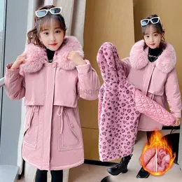 Down Coat New Girls Winter Pink Coats Children Plus Velvet Hooded Jacket Kids Thick Warm Parkas Teen Windbreaker Outerwear 6 8 10 11 12 Y HKD230725