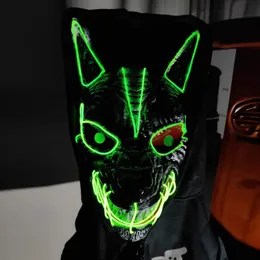 Máscara de luz LED de miedo que brilla en la oscuridad Máscara de animal de lobo para hombres Mujeres Festival de disfraces de Halloween Fiesta Cosplay Accesorios de disfraces